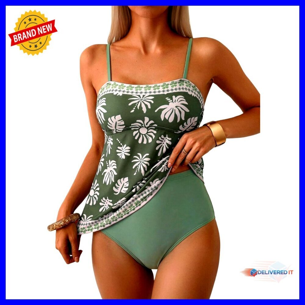 Boho Floral Tankini Set Tummy Control Vintage Two Piece Swimwear
